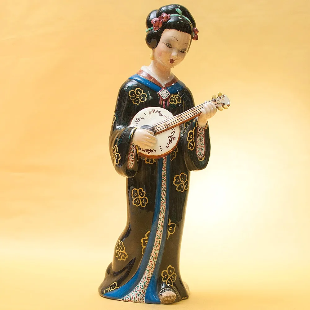 Большая Интерьерная Фаянсовая Статуэтка «Девушка с лютней», CIA MANNA Италия 50-е годы.