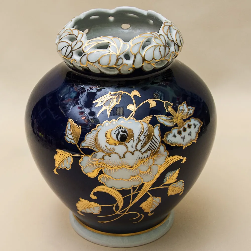 Кобальтовая Коллекционная Ваза «Золотая Роза» WALLENDORF, Германия -1963 год.