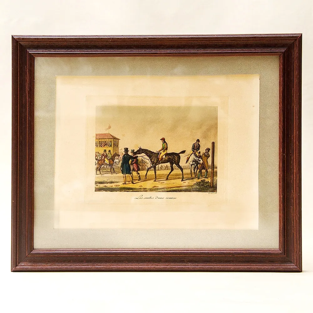 Старинная Картина - Цветная Литография «После скачек», Carle Vernet Франция.