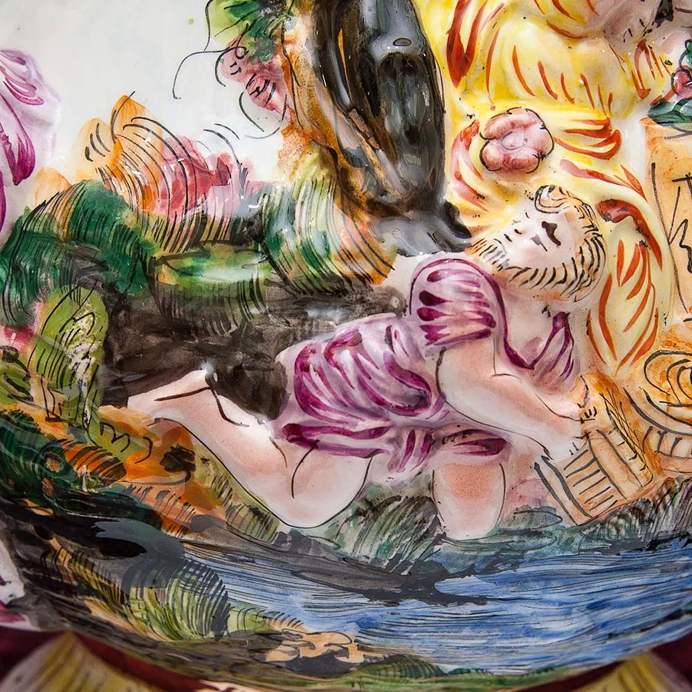 Большой Декоративный Кувшин - Ваза «Райский Сад», Фаянс Capodimonte / Каподимонте Италия Н-53 см.