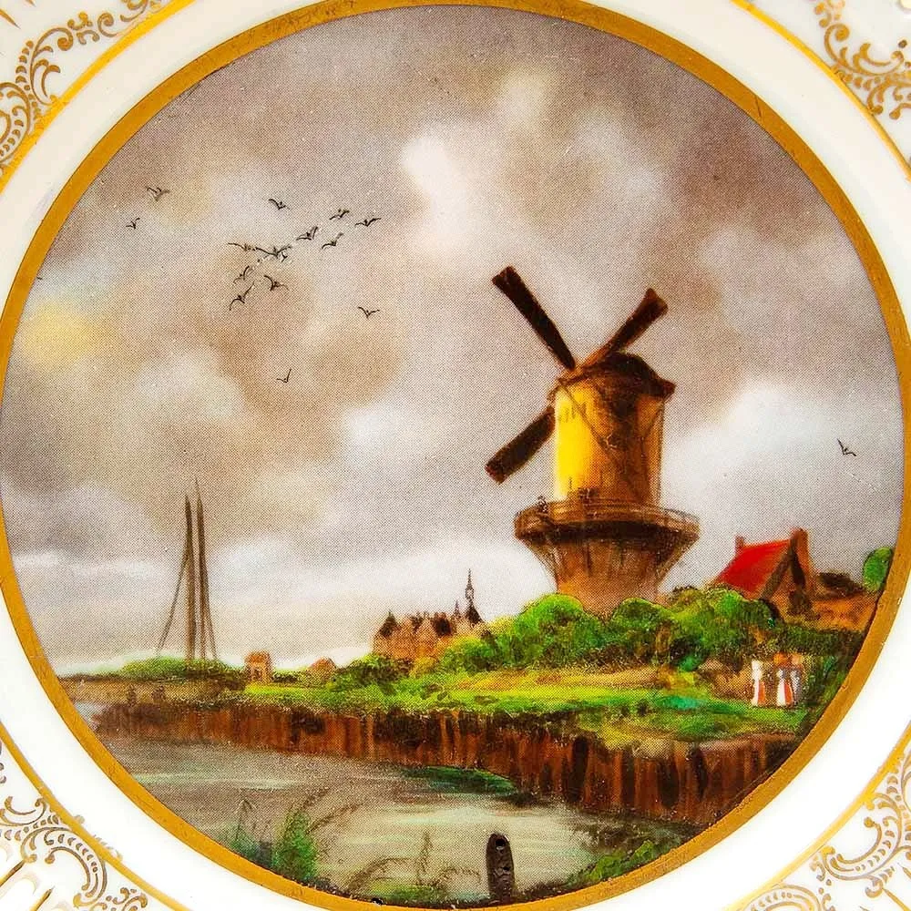 Коллекционная Фарфоровая Тарелка «Пейзаж с мельницей», Германия 80-е годы ХХ века.-копия