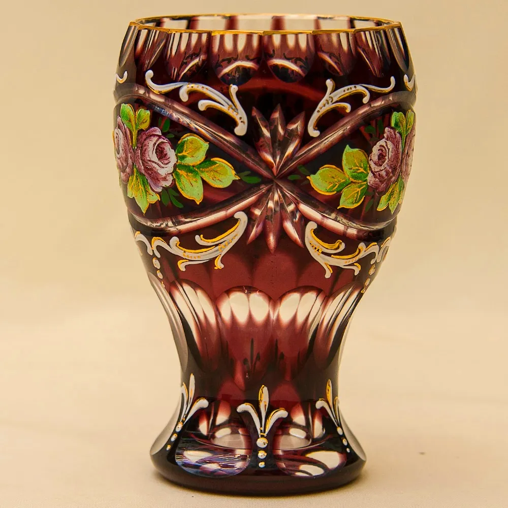 Коллекционная Ваза - Кубок, Цветочная Эмалевая роспись, Хрусталь ERNST WITTIG, Германия середина ХХ века.