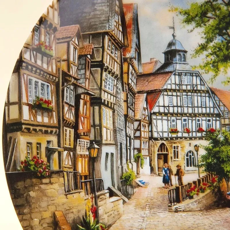 Коллекционная Тарелка «Рыночная площадь в Хомберге» Фарфор VOHENSTRAUSS, Германия -1990 год.