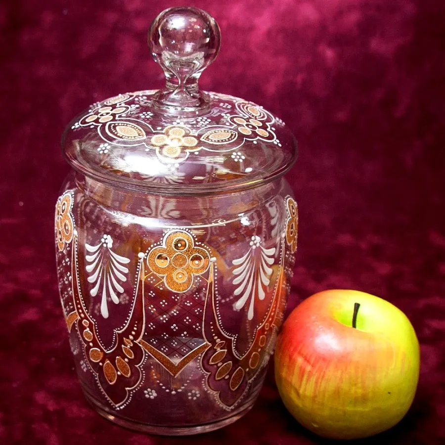 «Золотой узор» - Бисквитница - Сахарница - Баночка с крышкой, Стекло Англия 30-е годы ХХ века.