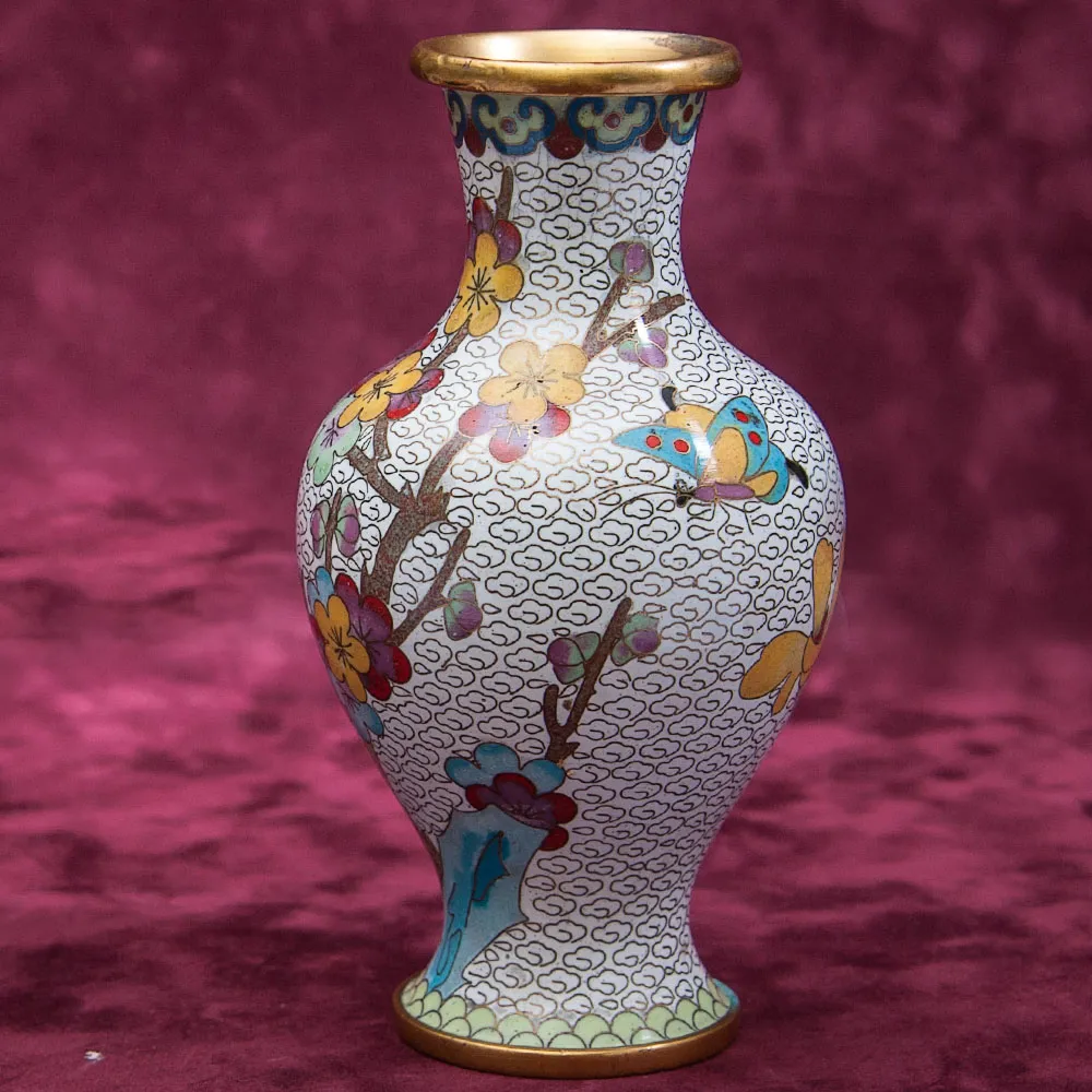 Винтажные Парные Вазы «Цветение Сакуры» в технике « Клуазоне» Китай 50 -е годы ХХ века Н - 19 см.