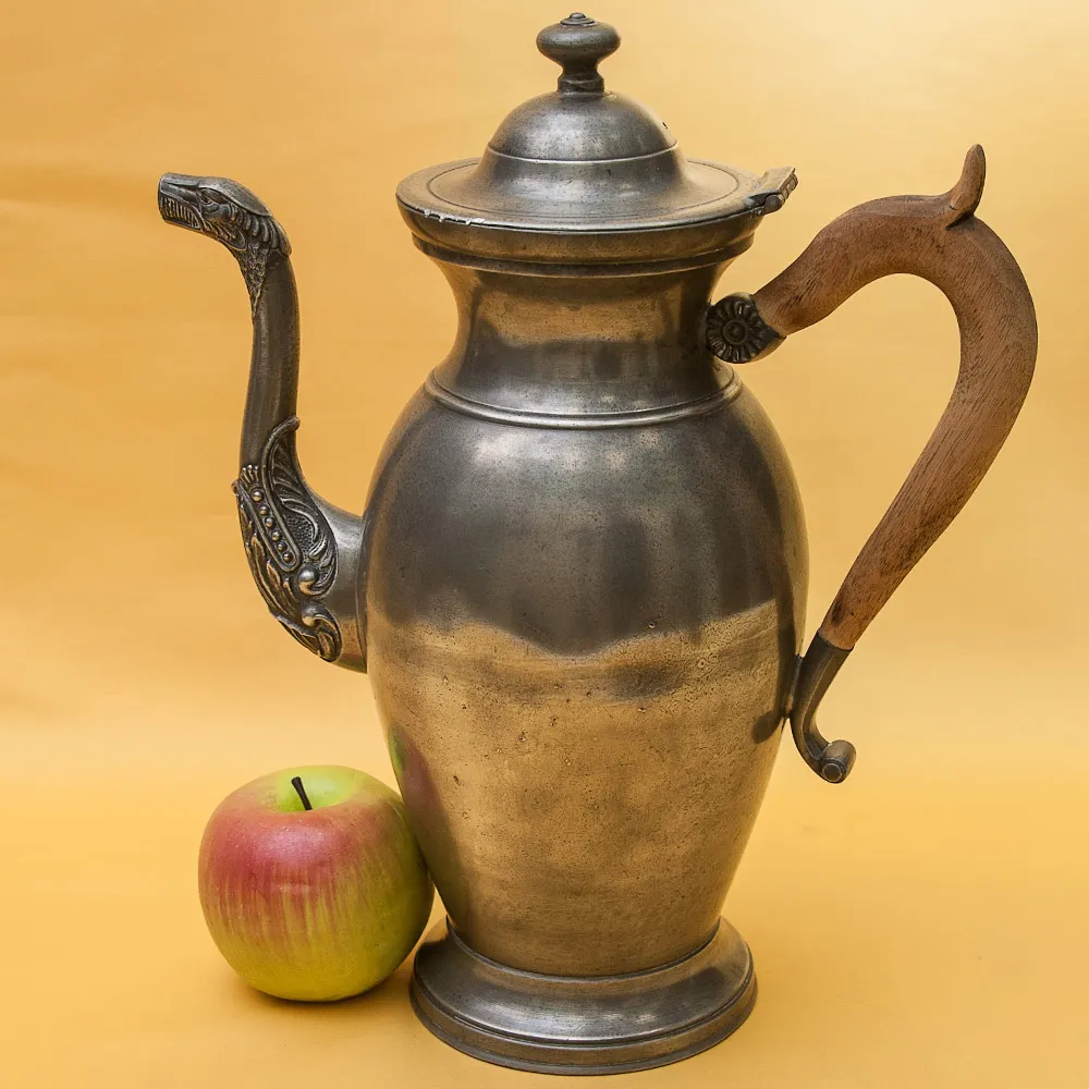Антикварный Классический Большой Оловянный Кофейник на 3 литра. Бельгия,  ХIХ век.
