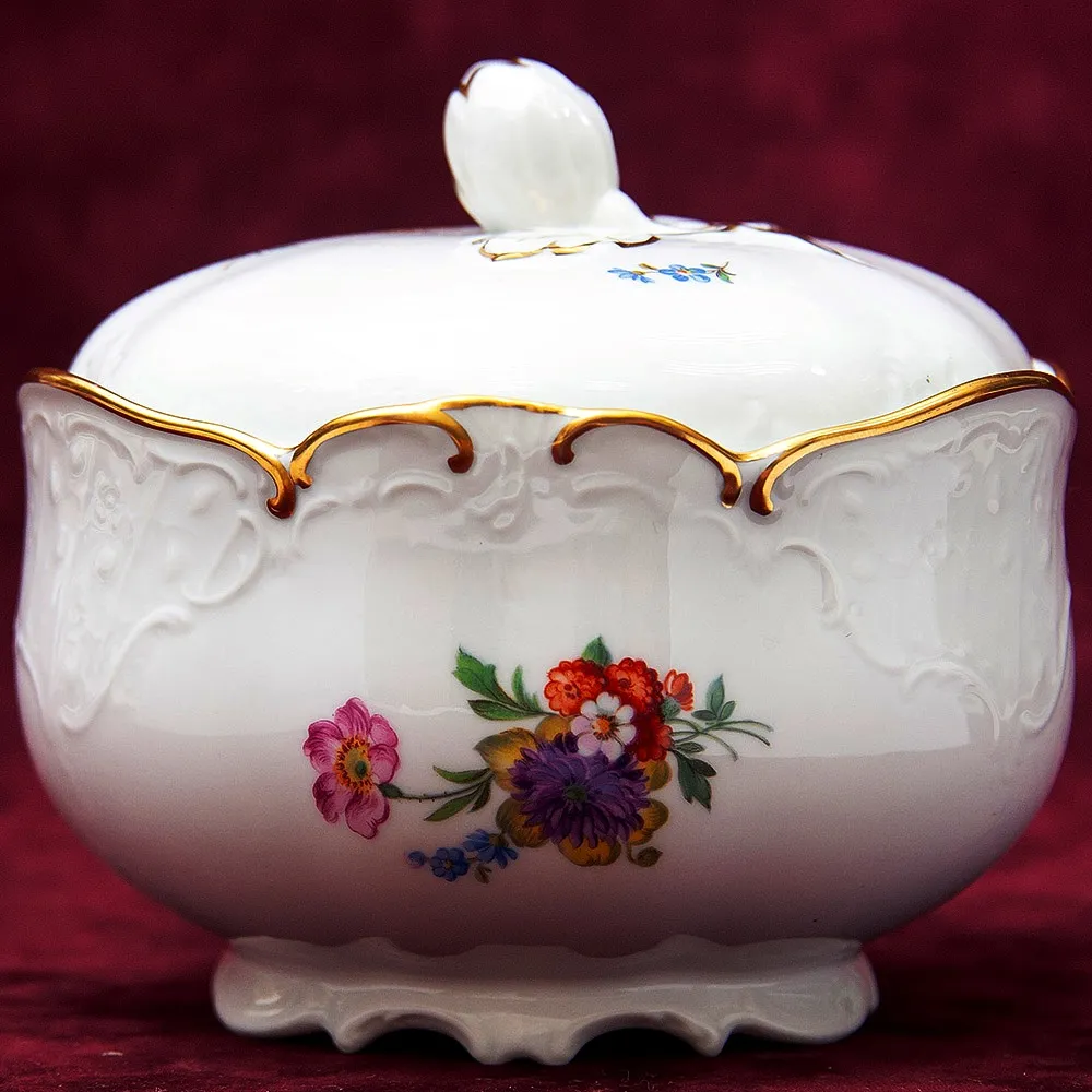 Фарфоровая Сахарница - Конфетница «Летний сад» Furstenberg, Германия середина ХХ века.