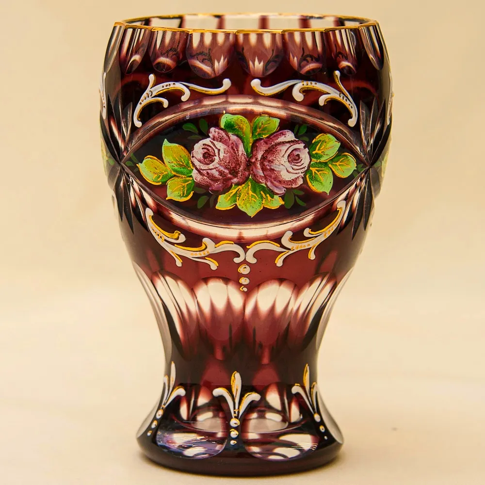 Коллекционная Ваза - Кубок, Цветочная Эмалевая роспись, Хрусталь ERNST WITTIG, Германия середина ХХ века.