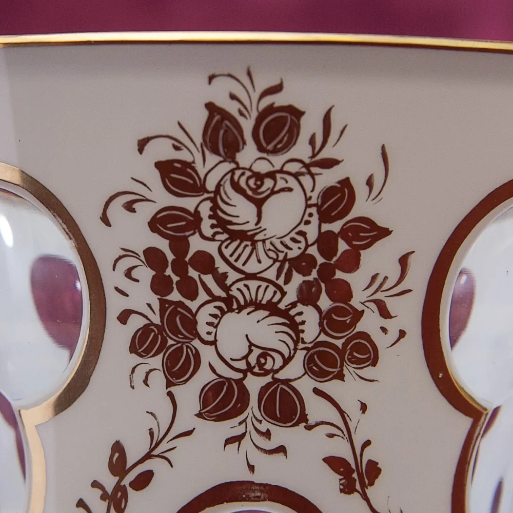 Винтажная Стеклянная Ваза - Кубок «Золотые Розы»  LAUSITZER GLASWERKE Германия - 50-70е гг.