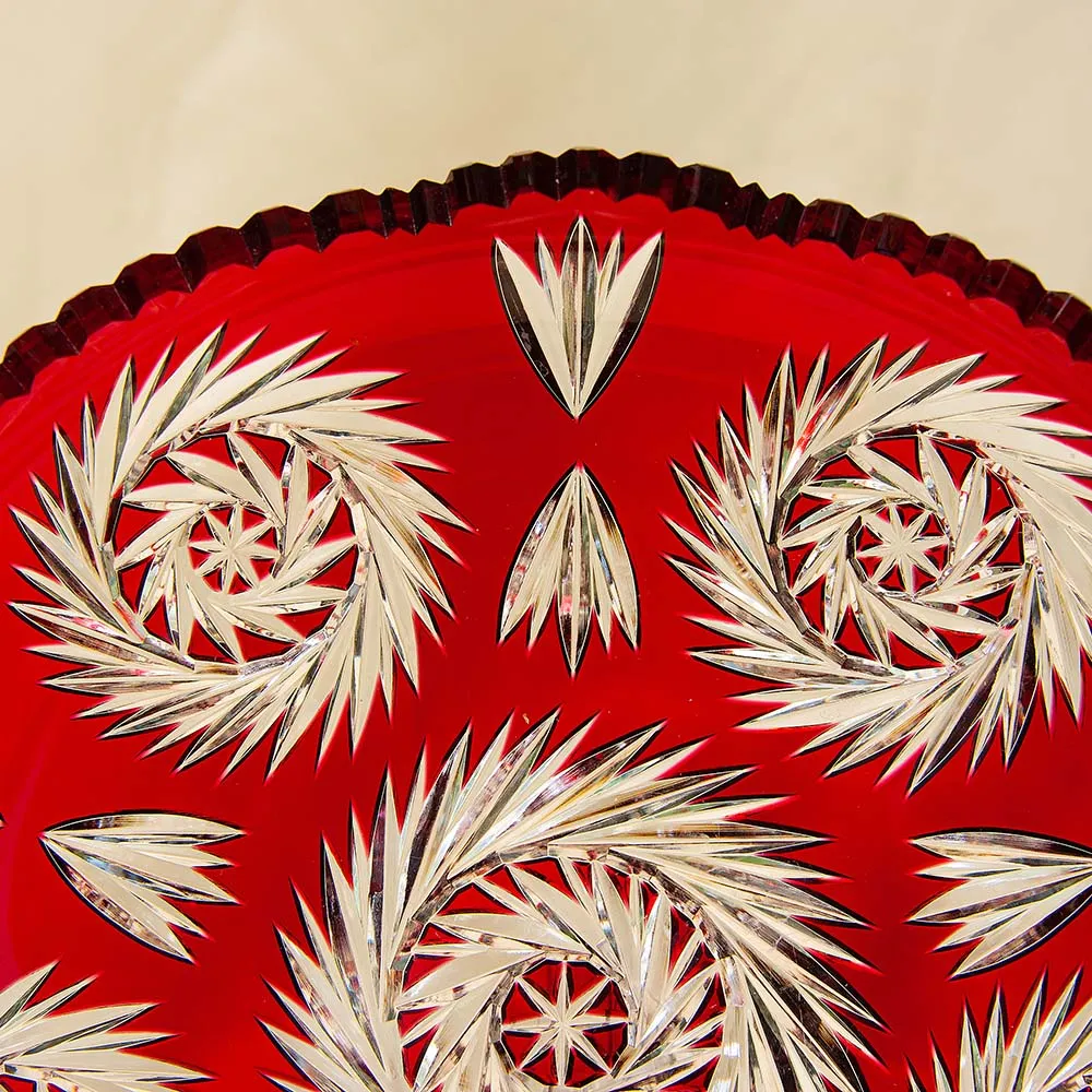 Сервировочное Блюдо - Фруктовница Красного Хрусталя GUTEZEICHEN Германия D-29 см., конец 60-х гг.