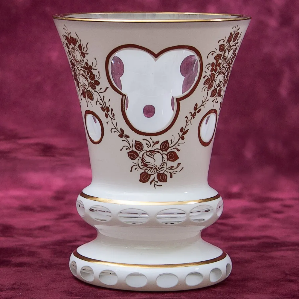 Винтажная Стеклянная Ваза - Кубок «Золотые Розы»  LAUSITZER GLASWERKE Германия - 50-70е гг.