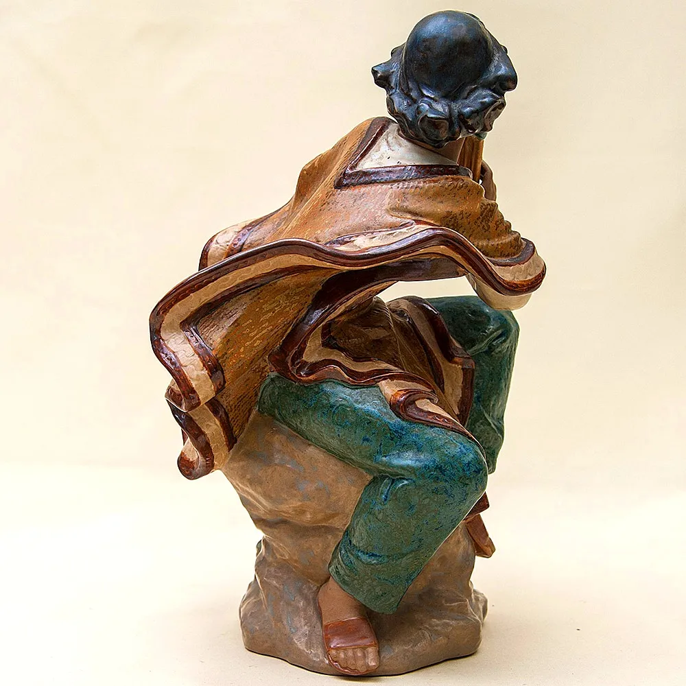 Большая Коллекционная Фарфоровая статуэтка «Юноша играющий на флейте», серия Грес Lladro Испания -1986г.