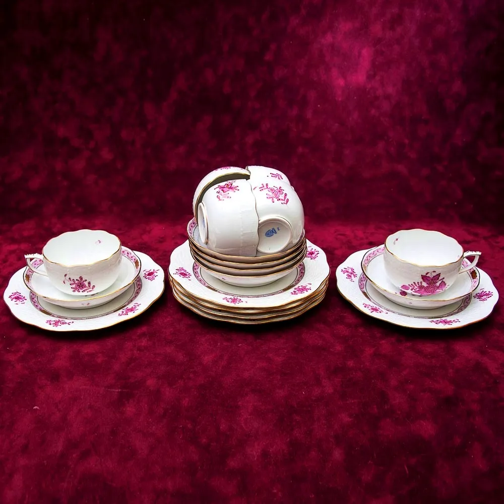 Чайный набор APPONYI PURPUR на 6 персон, 18 предметов. Фарфор HEREND, Венгрия.