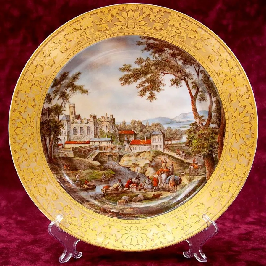 Большое Коллекционное Блюдо - Тарелка «Пейзаж на реке» Фарфор KAISER Германия.