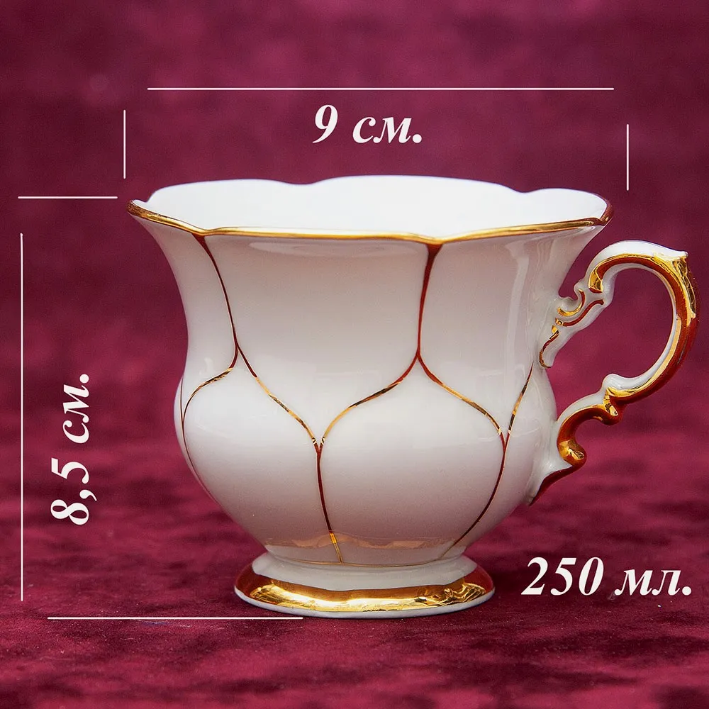 Чайная пара+Тарелка (Тройка) «Белое Золото» Фарфор MEISSEN / МЕЙСЕН Германия -70гг.