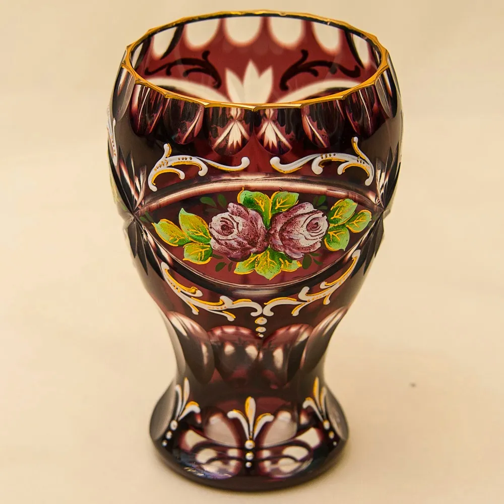 Коллекционная Ваза - Кубок, Цветочная Эмалевая роспись, Хрусталь ERNST WITTIG, Германия середина ХХ века.