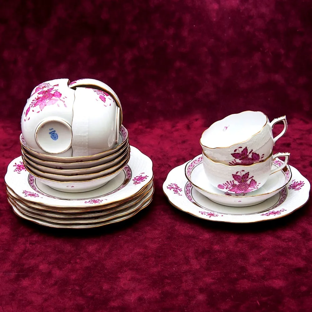 Чайный набор APPONYI PURPUR на 6 персон, 18 предметов. Фарфор HEREND, Венгрия.