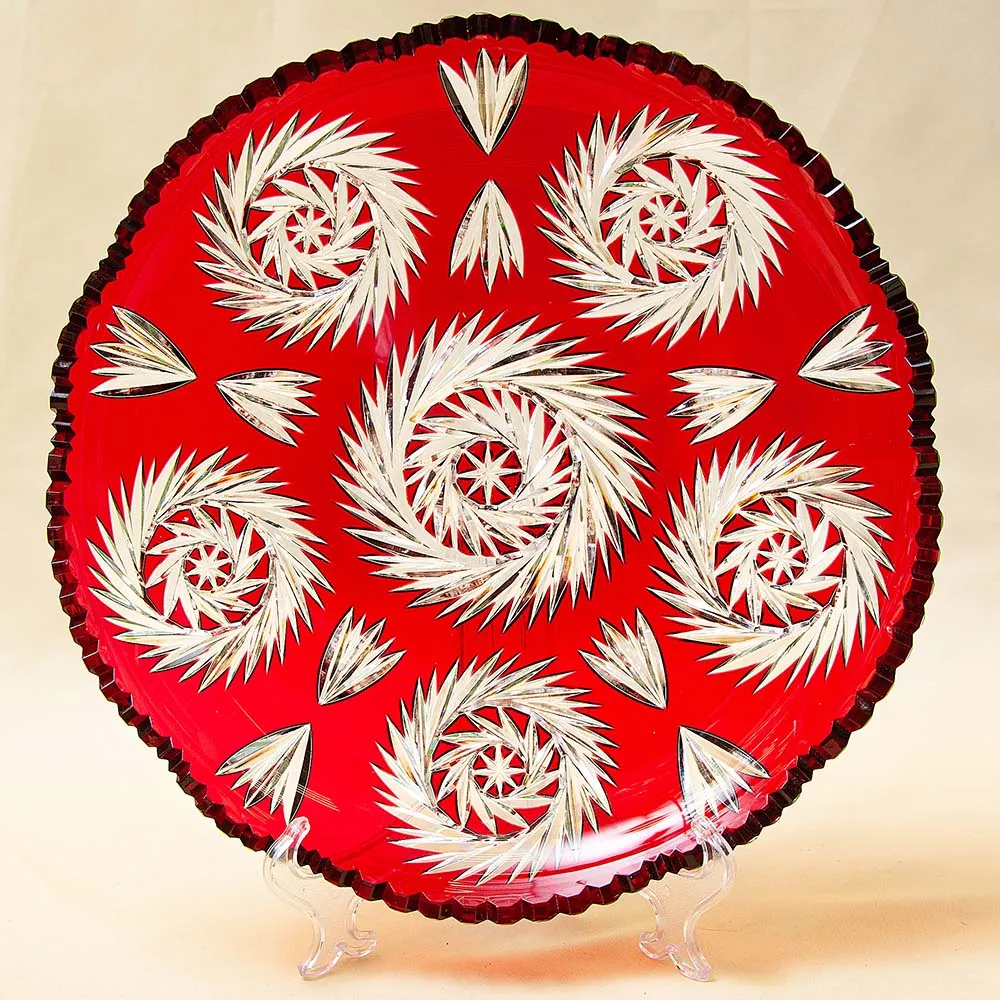 Сервировочное Блюдо - Фруктовница Красного Хрусталя GUTEZEICHEN Германия D-29 см., конец 60-х гг.