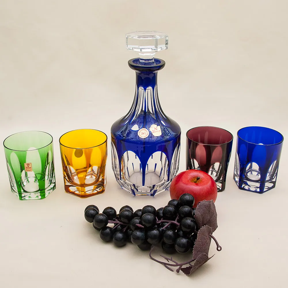 Набор для Виски Графин и 4-е Стакана серия «ANTIKA» Цветной Хрусталь, NACHTMANN Германия, 70 -е годы.