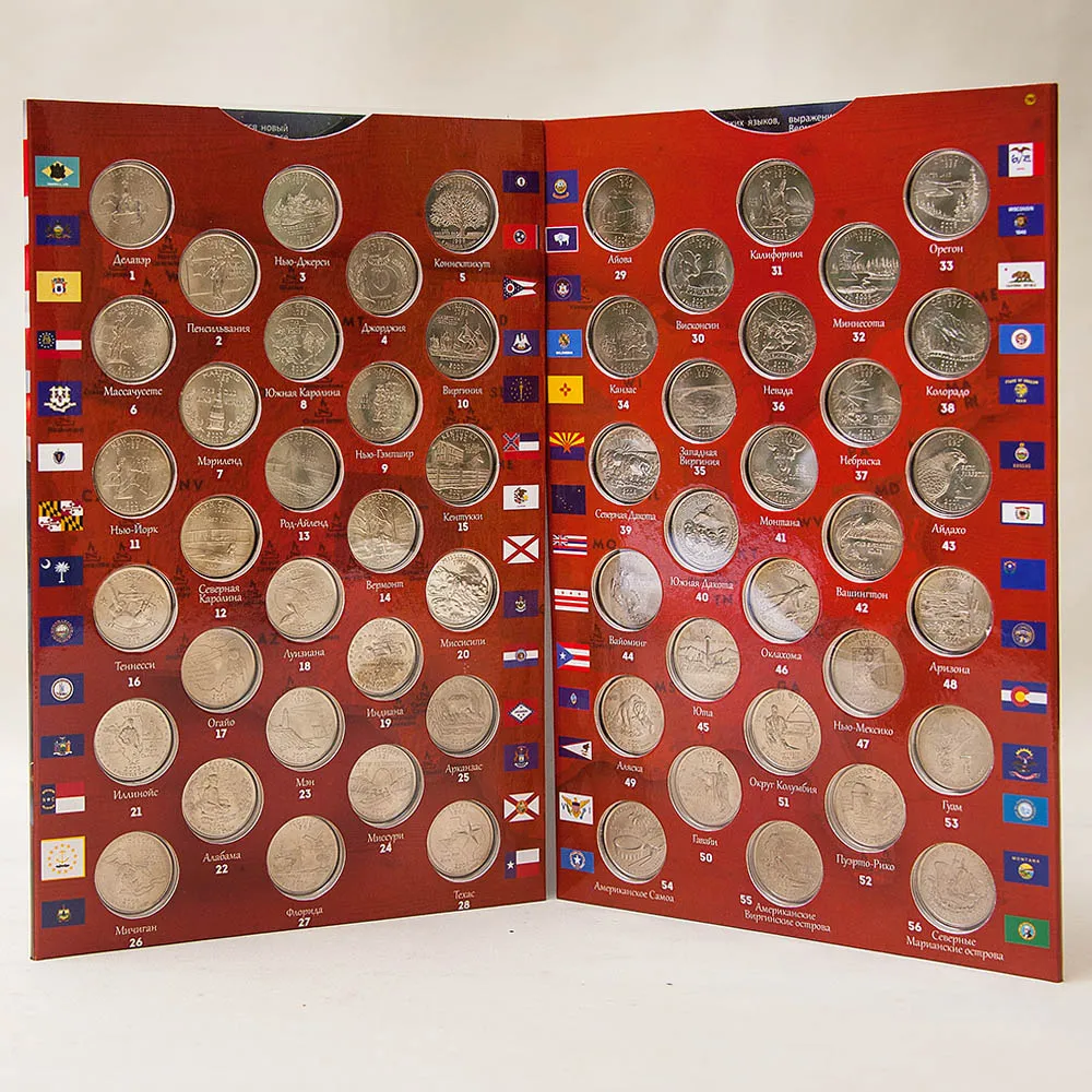 Альбом - Юбилейные и Памятные монеты «Двадцатипятицентовики штатов и территорий США», США 1999 - 2009 годы.