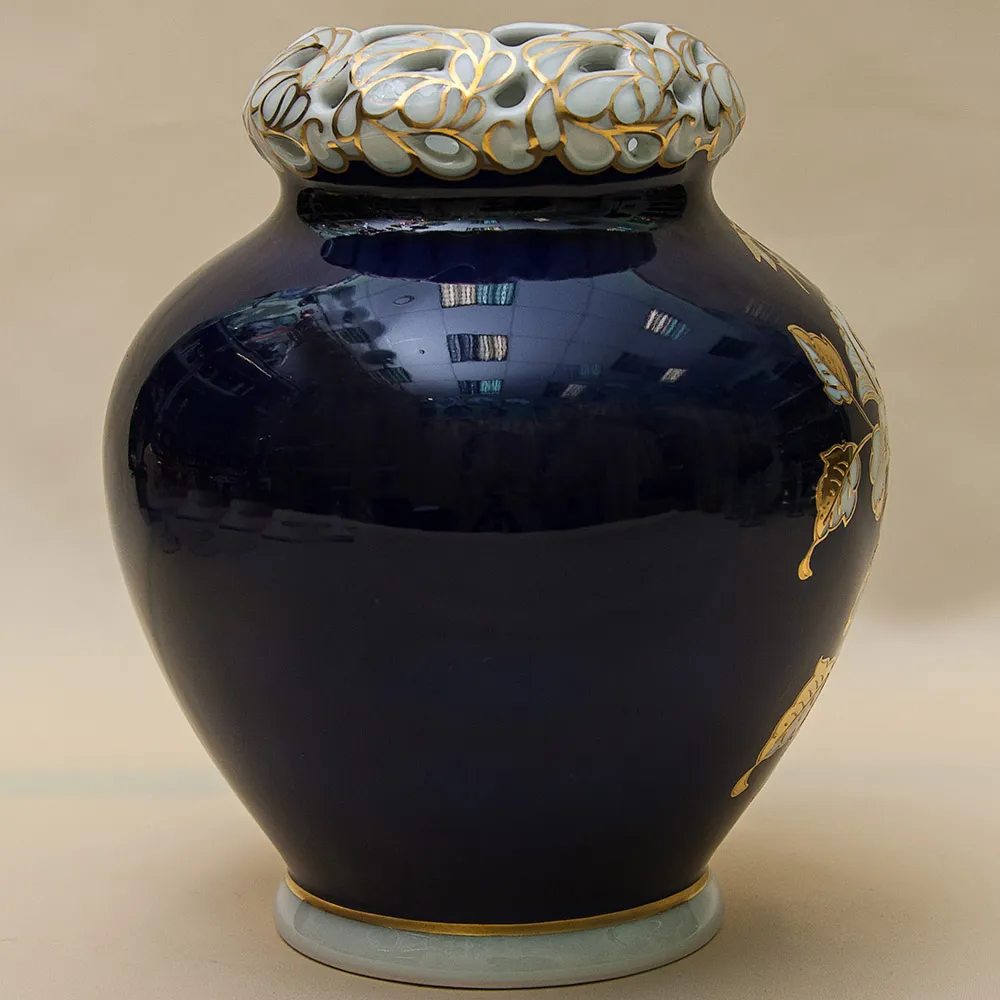 Кобальтовая Коллекционная Ваза «Золотая Роза» WALLENDORF, Германия -1963 год.