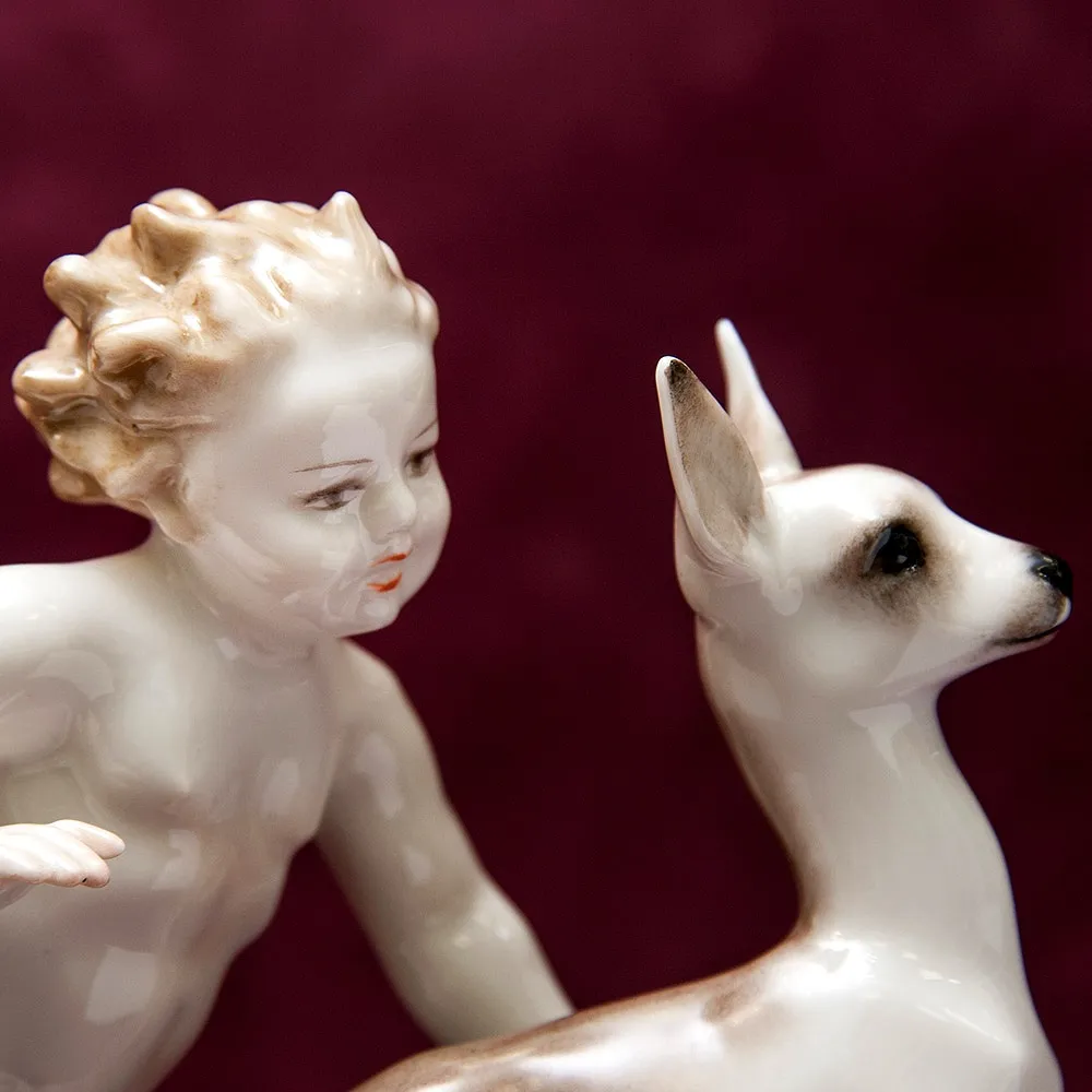 Редкая Фарфоровая Статуэтка «Путти с Олененком», Hutschenreuther,  Германия -1948 год.