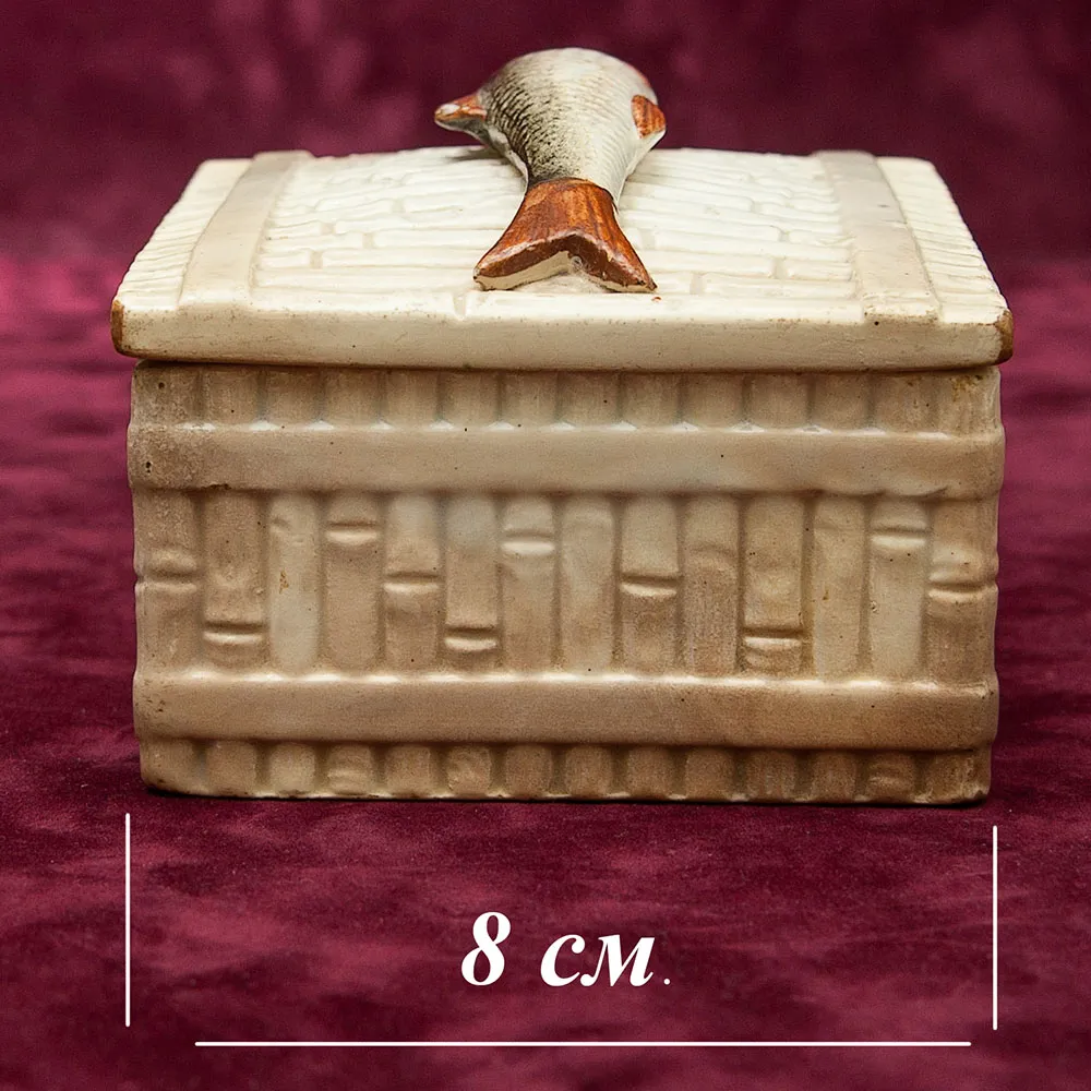 Антикварная Фаянсовая Шкатулка - Маслёнка - Паштетница «РЫБА - ПЕСКАРЬ», Россия - Кузнецов до 1917г.