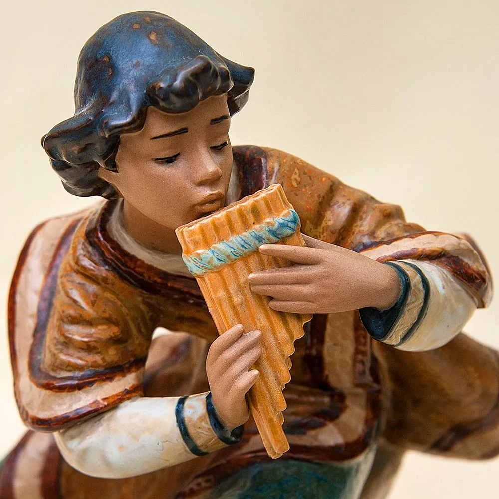 Большая Коллекционная Фарфоровая статуэтка «Юноша играющий на флейте», серия Грес Lladro Испания -1986г.