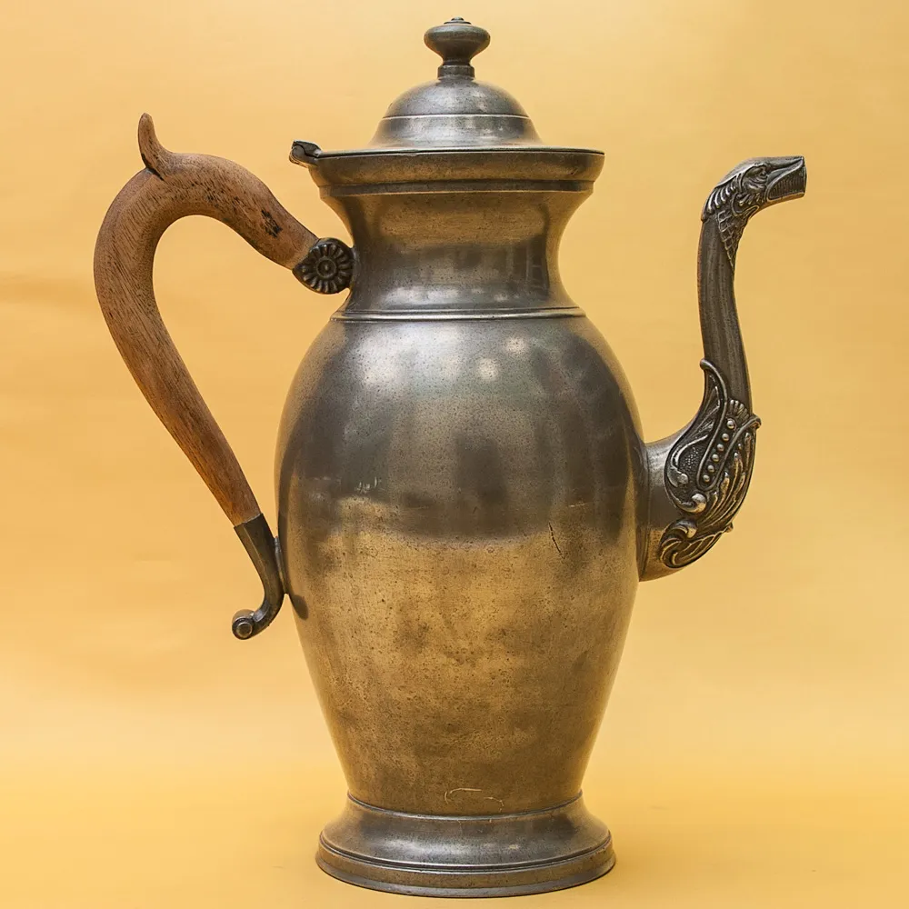 Антикварный Классический Большой Оловянный Кофейник на 3 литра. Бельгия,  ХIХ век.