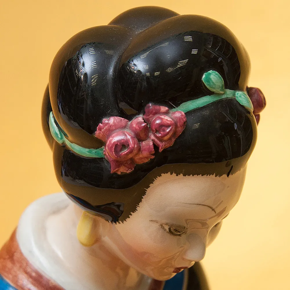 Большая Интерьерная Фаянсовая Статуэтка «Девушка с лютней», CIA MANNA Италия 50-е годы.