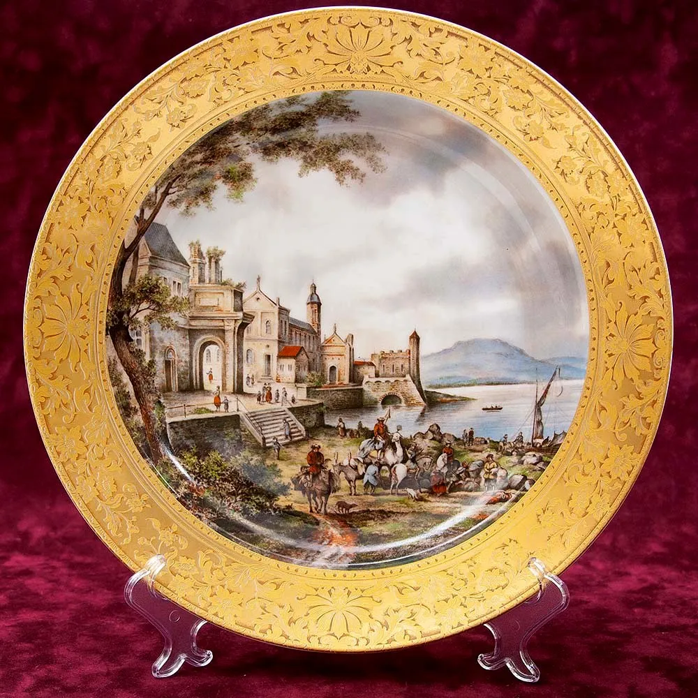 Большое Коллекционное Блюдо - Тарелка «Пейзаж на набережной» Фарфор KAISER Германия.