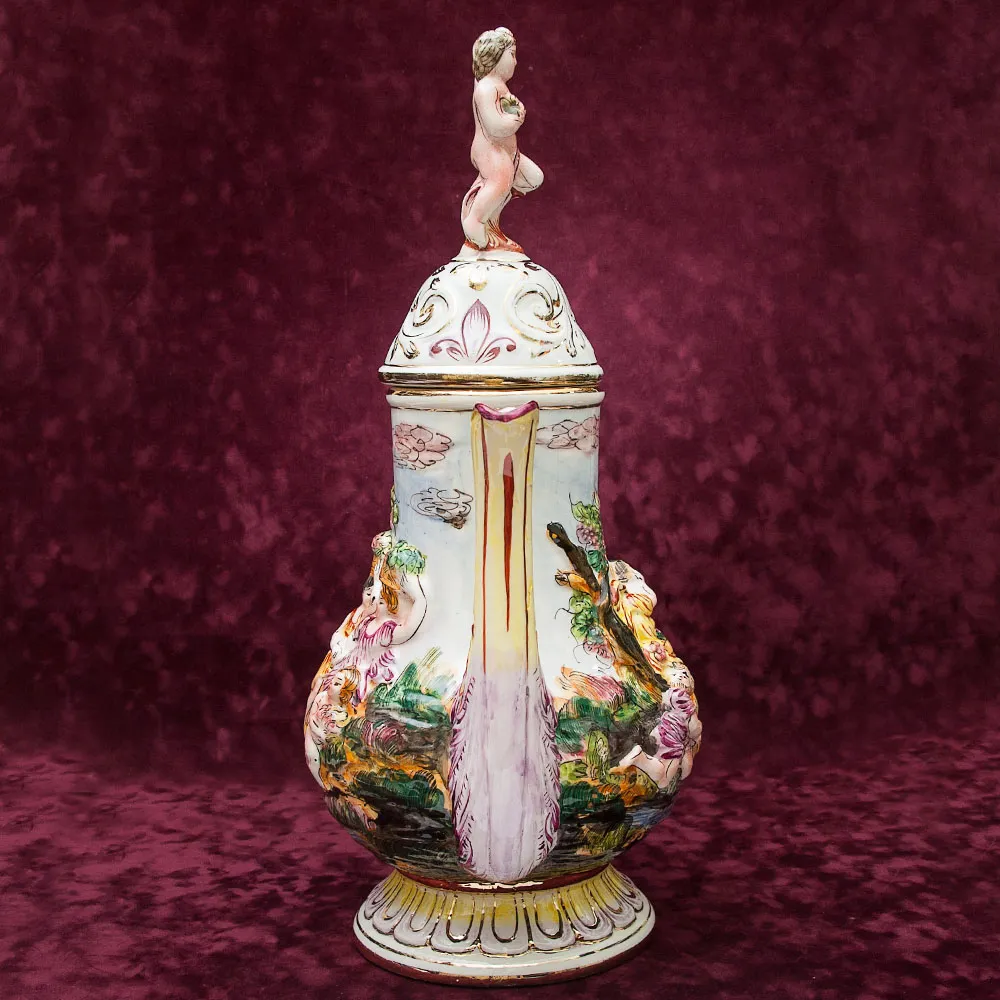 Большой Декоративный Кувшин - Ваза «Райский Сад», Фаянс Capodimonte / Каподимонте Италия Н-53 см.