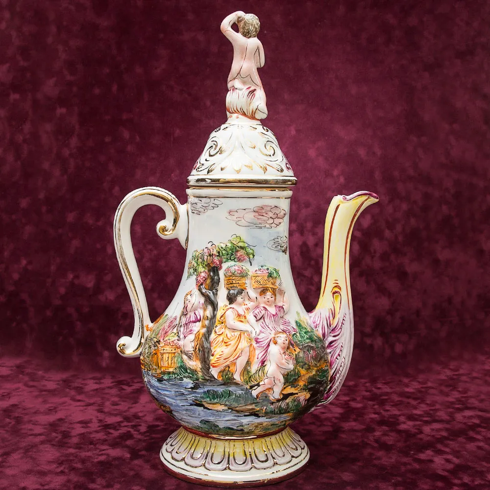 Большой Декоративный Кувшин - Ваза «Райский Сад», Фаянс Capodimonte / Каподимонте Италия Н-53 см.