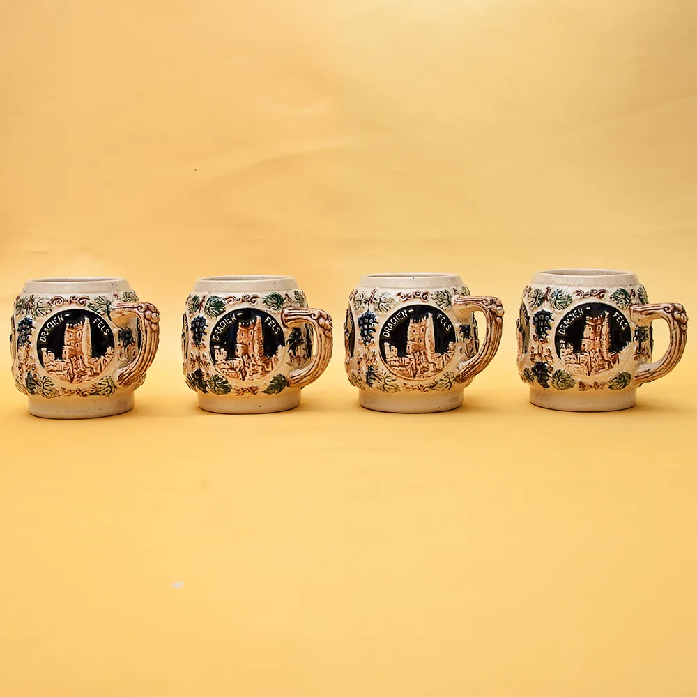 Крюшонница - Горшок для Глинтвейна «Старинные Замки» + 4-е Кружки Фаянс Германия