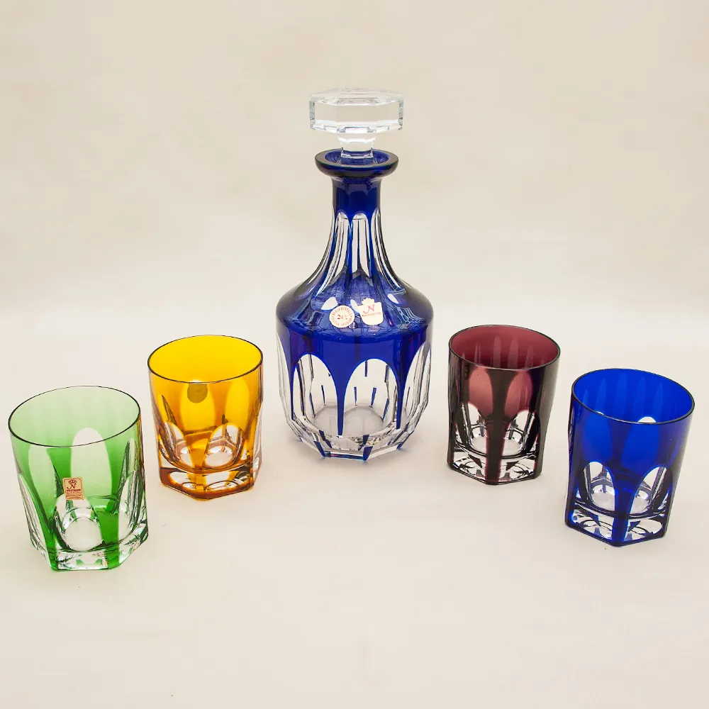 Набор для Виски Графин и 4-е Стакана серия «ANTIKA» Цветной Хрусталь, NACHTMANN Германия, 70 -е годы.