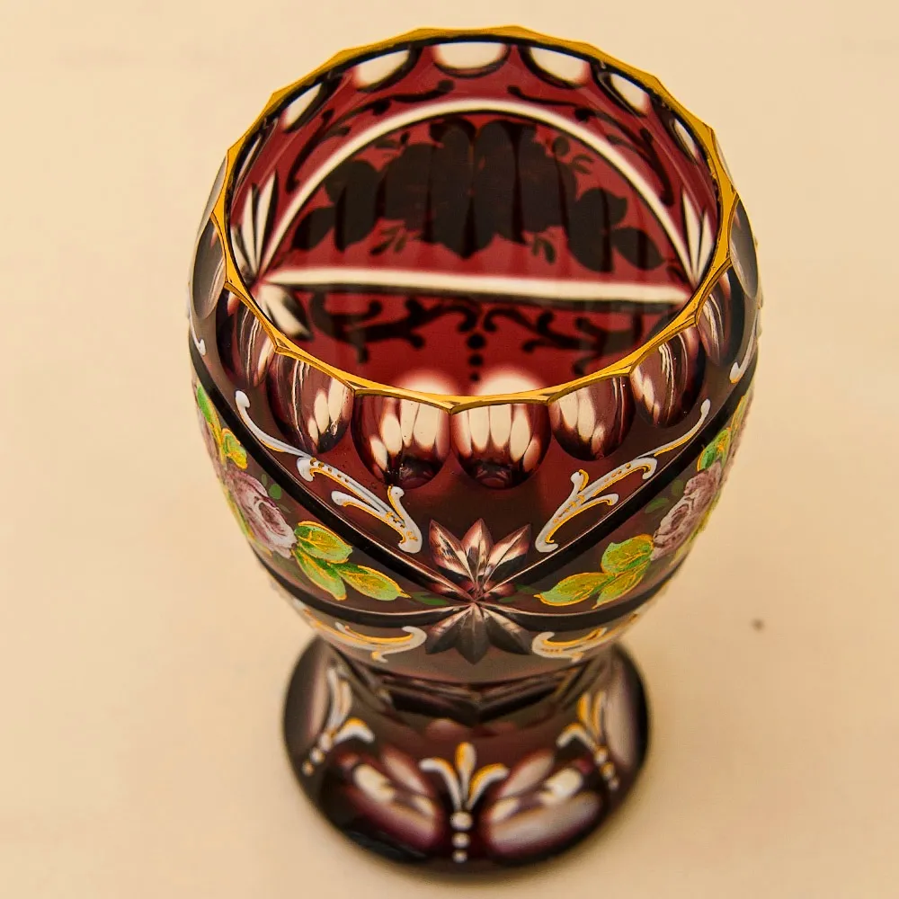 Коллекционная Ваза - Кубок, Цветочная Эмалевая роспись, Хрусталь ERNST WITTIG, Германия середина ХХ века.