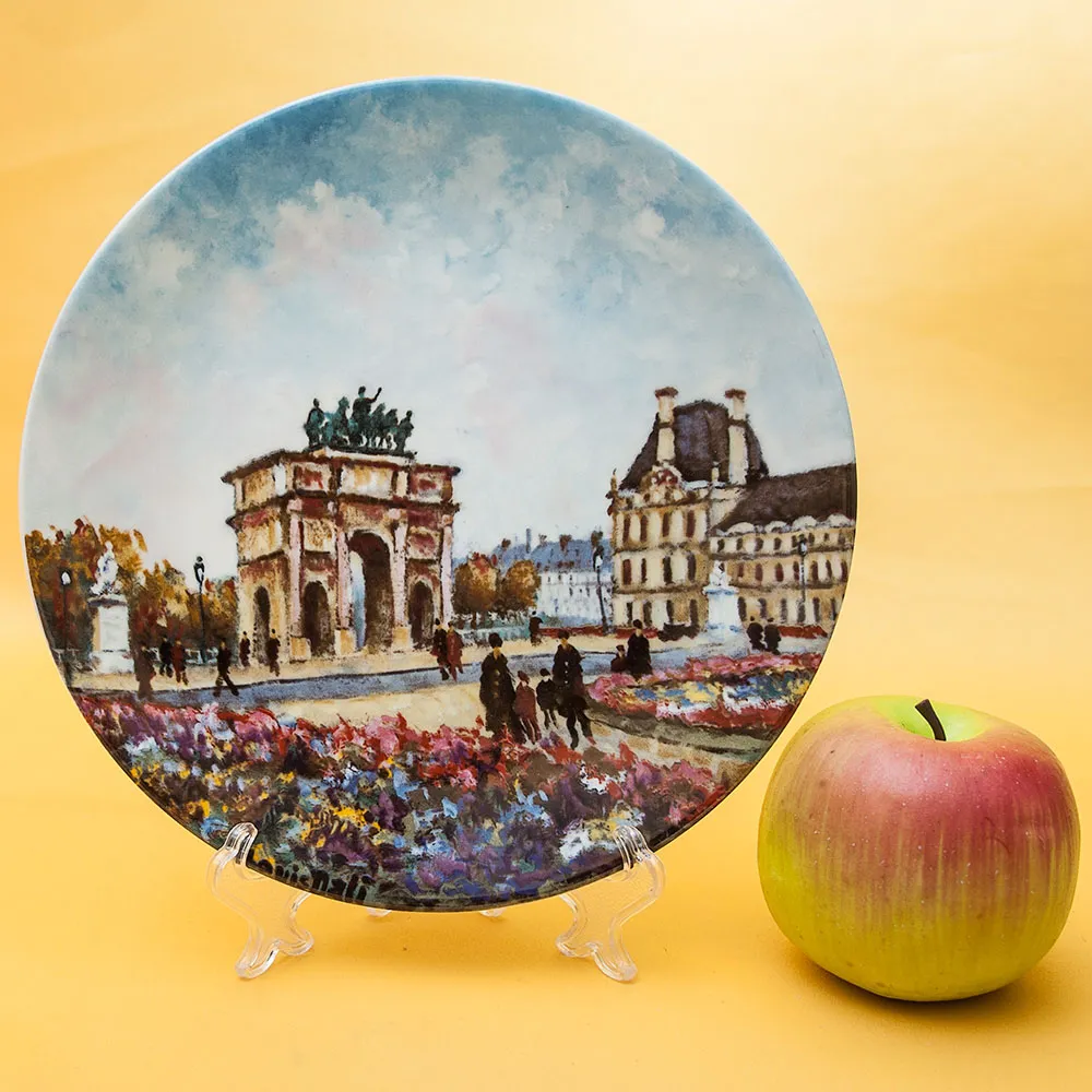 Коллекционная Тарелка «Париж - Сад Тюлирьи и Арка Каррузель» Фарфор, Лимож, Limoges, Франция.