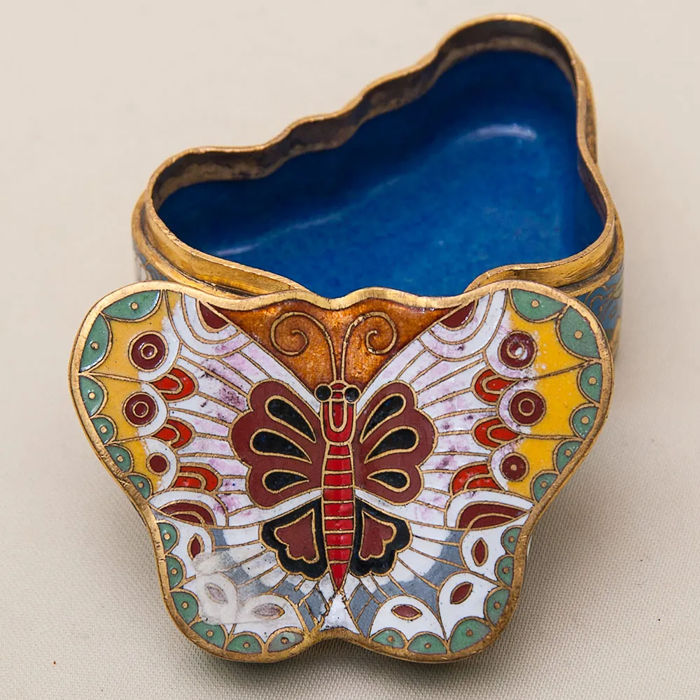 Винтажная Шкатулка - Бонбоньерка «БАБОЧКА» в технике «Клуазоне», Китай 50-е годы ХХ века. 