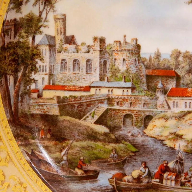 Большое Коллекционное Блюдо - Тарелка «Пейзаж на реке» Фарфор KAISER Германия.