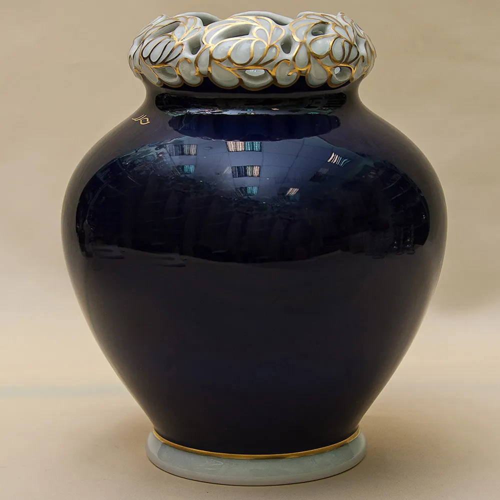 Кобальтовая Коллекционная Ваза «Золотая Роза» WALLENDORF, Германия -1963 год.