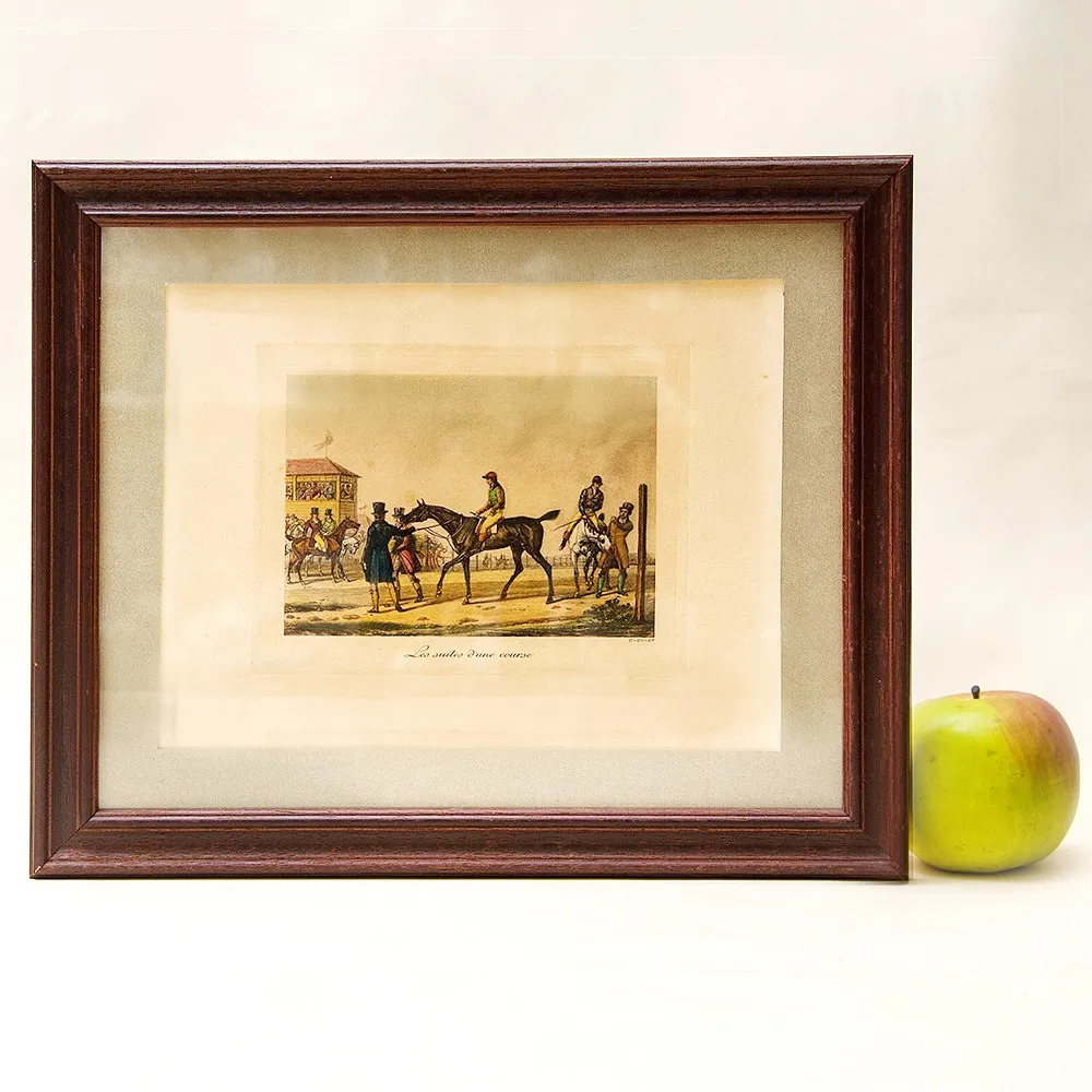 Старинная Картина - Цветная Литография «После скачек», Carle Vernet Франция.