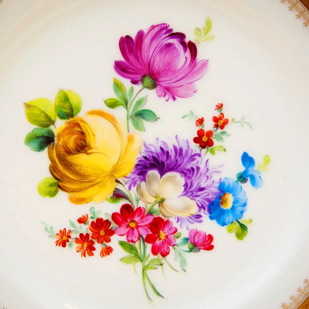 Антикварная Тарелка - Блюдо «Летний букет» Фарфор, Роспись HEUBACH, Германия -1910 год..