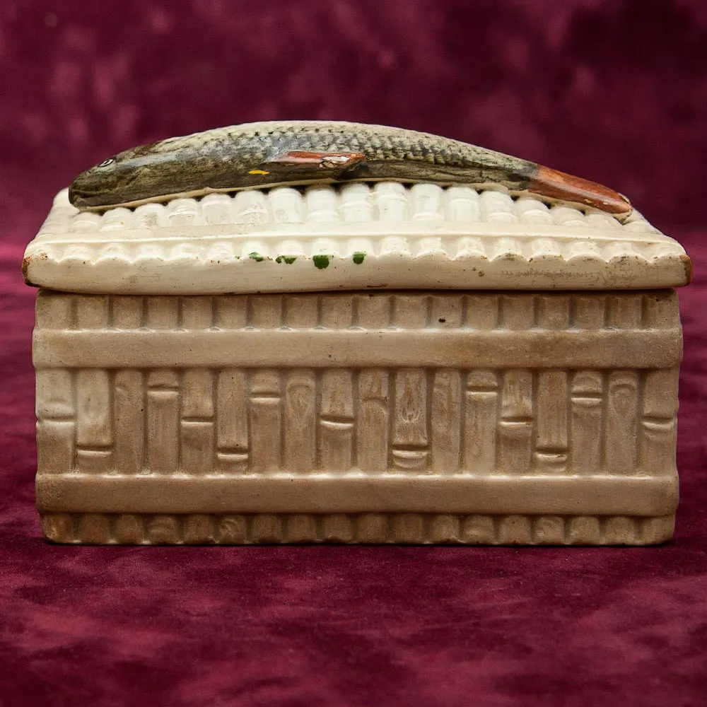 Антикварная Фаянсовая Шкатулка - Маслёнка - Паштетница «РЫБА - ПЕСКАРЬ», Россия - Кузнецов до 1917г.