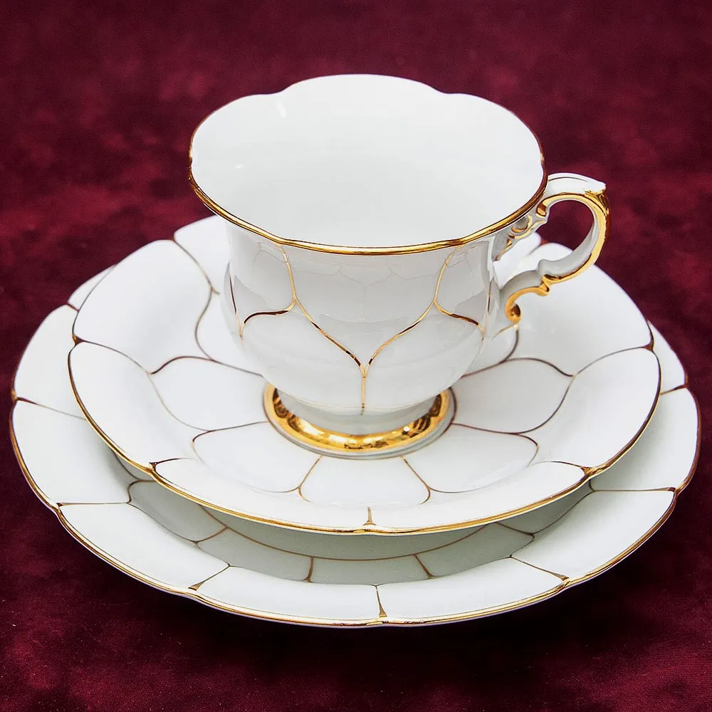 Чайная пара+Тарелка (Тройка) «Белое Золото» Фарфор MEISSEN / МЕЙСЕН Германия -70гг.