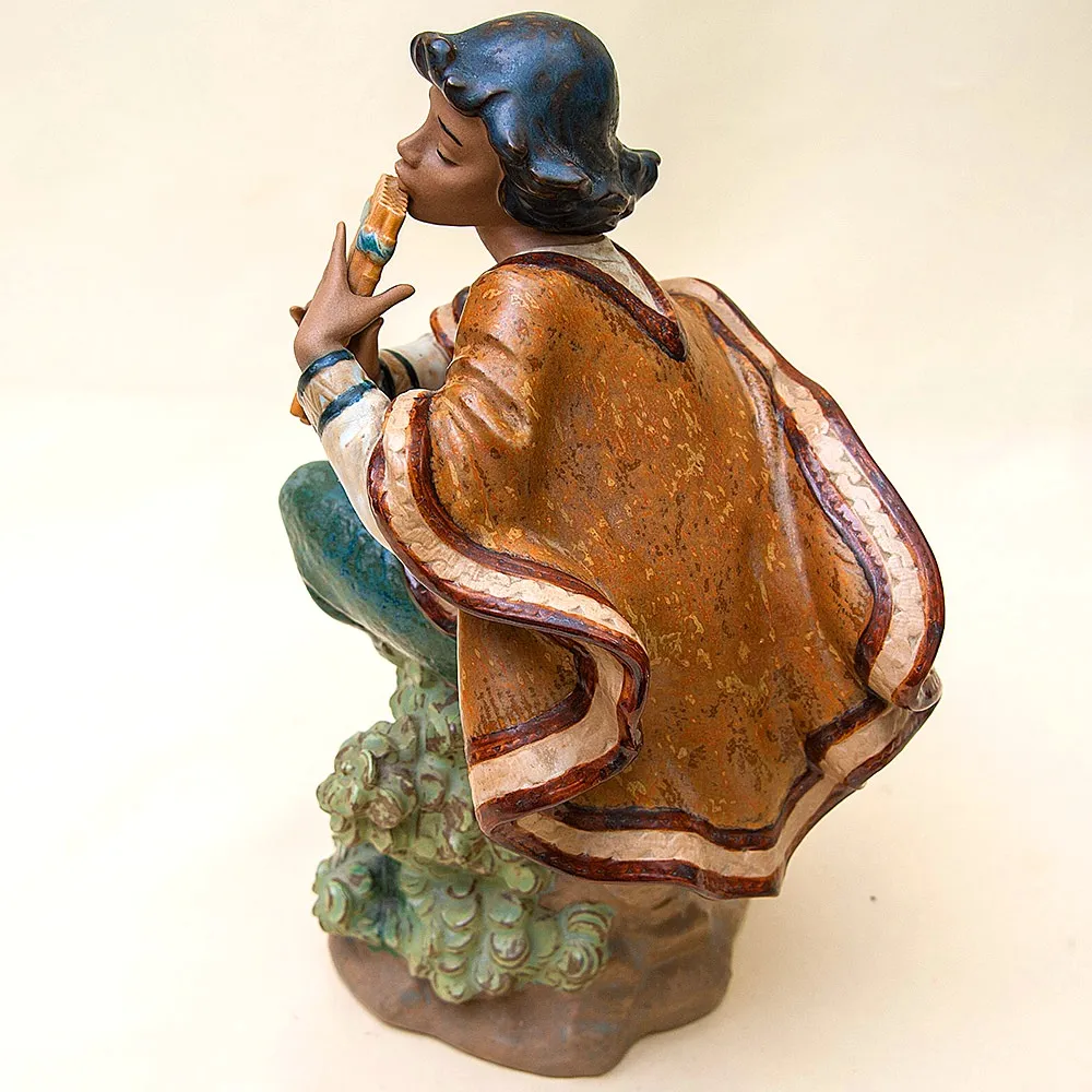 Большая Коллекционная Фарфоровая статуэтка «Юноша играющий на флейте», серия Грес Lladro Испания -1986г.