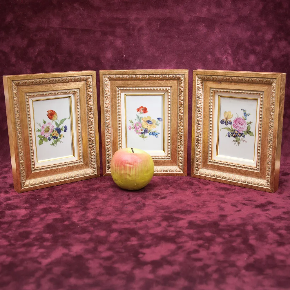 Коллекционный Набор из Трех Фарфоровых Плакеток - Картин - Панно «Летние Цветы», Lindner Германия.