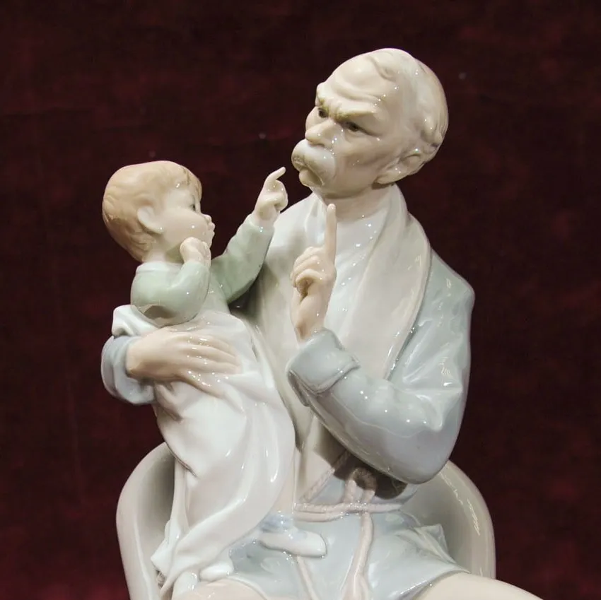 Редкость! Коллекционная Фарфоровая статуэтка «Дедушка с внуком», Lladro Испания 1965 - 1970 годы.