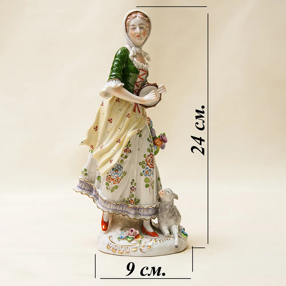 Коллекционная Фарфоровая Статуэтка «Весёлая Пастушка» Н-24см. SITZENDORF, Германия - 50гг..