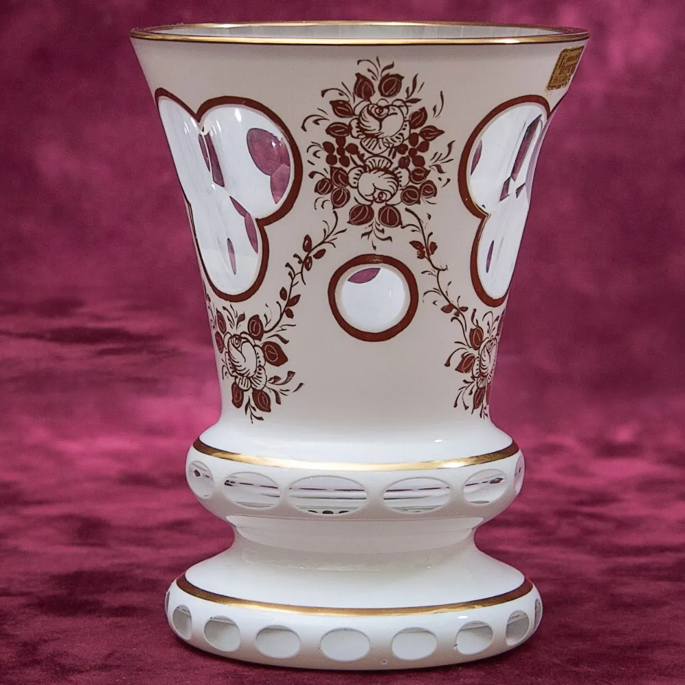 Винтажная Стеклянная Ваза - Кубок «Золотые Розы»  LAUSITZER GLASWERKE Германия - 50-70е гг.