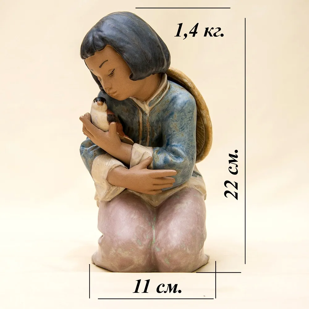 Коллекционная Фарфоровая статуэтка «Девочка с воробьем» серия Грес Lladro, Испания - 1991 год.